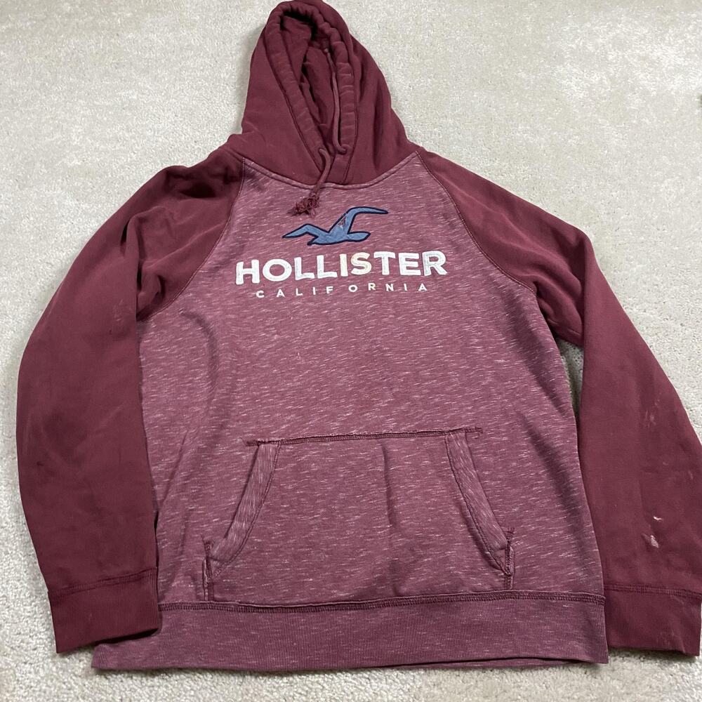 Y2K Hollister California Hoodie Mens L Red Graphic Pullover Sweatshirt Grunge